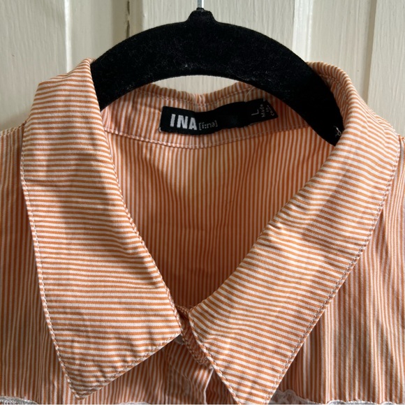 Pinstripe Orange INA Dress Full Skirt White Fringe - Picture 2 of 5